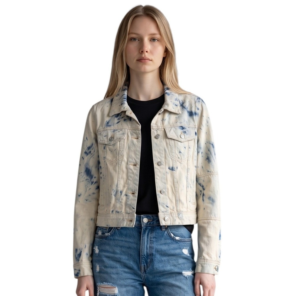 Free People Grunge Indie Sleaze Womens Medium Rumors‎ Jones Tie Dye Denim Jacket